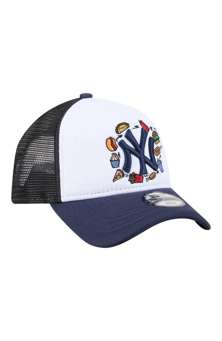New Era Youth New Era White/Navy New York Yankees Food A-Frame 9FORTY Trucker Adjustable Hat, Alternate, color, White