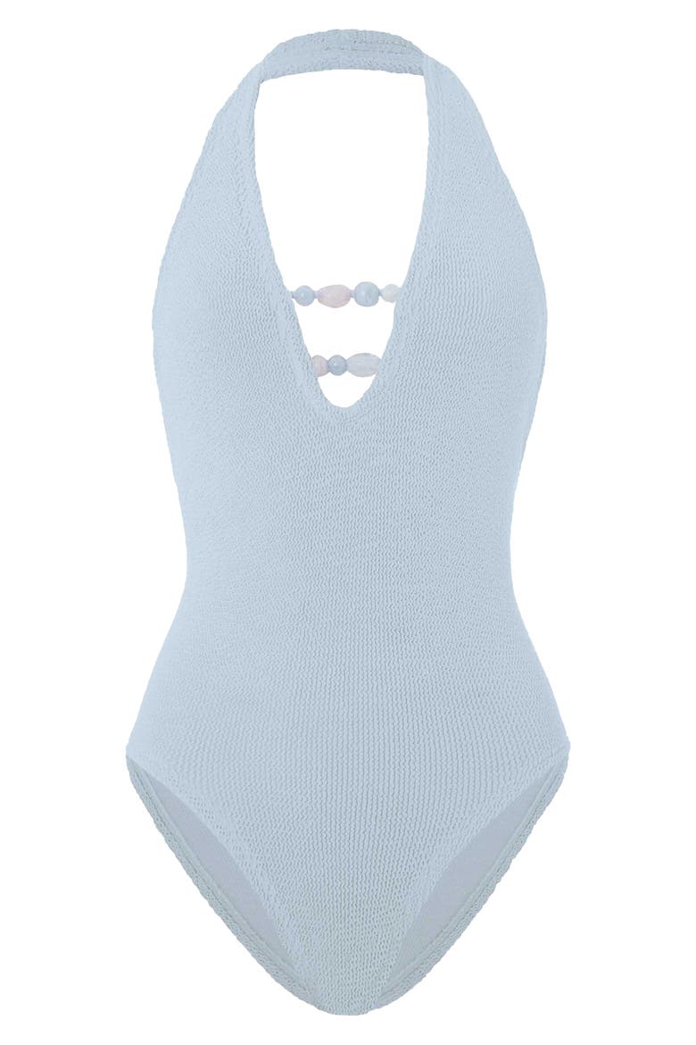 Adriana Beaded One-Piece Swimsuit, Alternate, color, METALLIC ICE BLUE