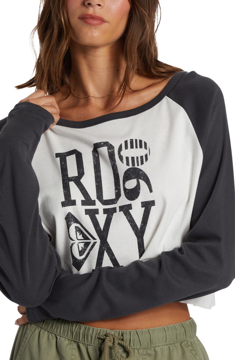 Roxy Heritage 90 Long Sleve Cotton Crop Graphic T-Shirt, Alternate, color, 