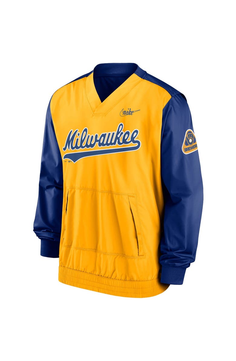 Nike Men's Nike Royal/Gold Milwaukee Brewers Cooperstown Collection V-Neck Pullover Windbreaker, Alternate, color, Royal