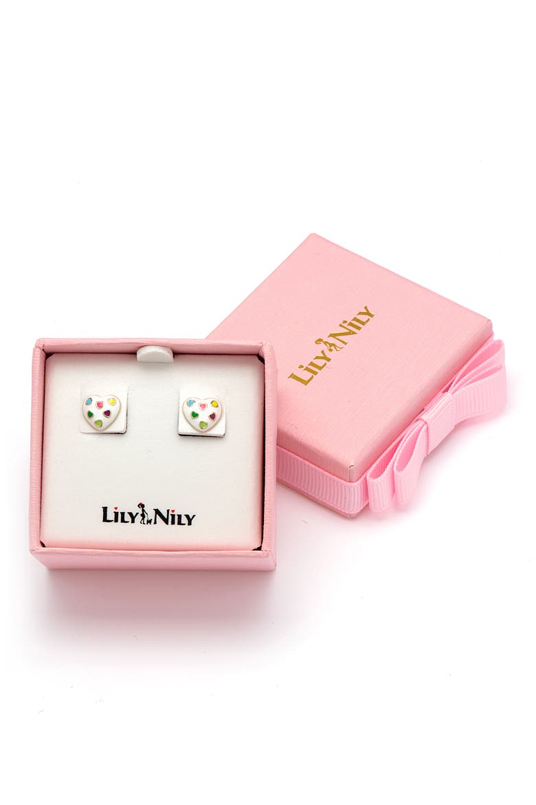 Kids' Puff Heart Enamel Stud Earrings, Alternate, color, WHITE