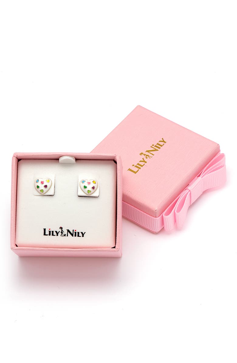 Lily Nily Kids' Puff Heart Enamel Stud Earrings, Alternate, color, White
