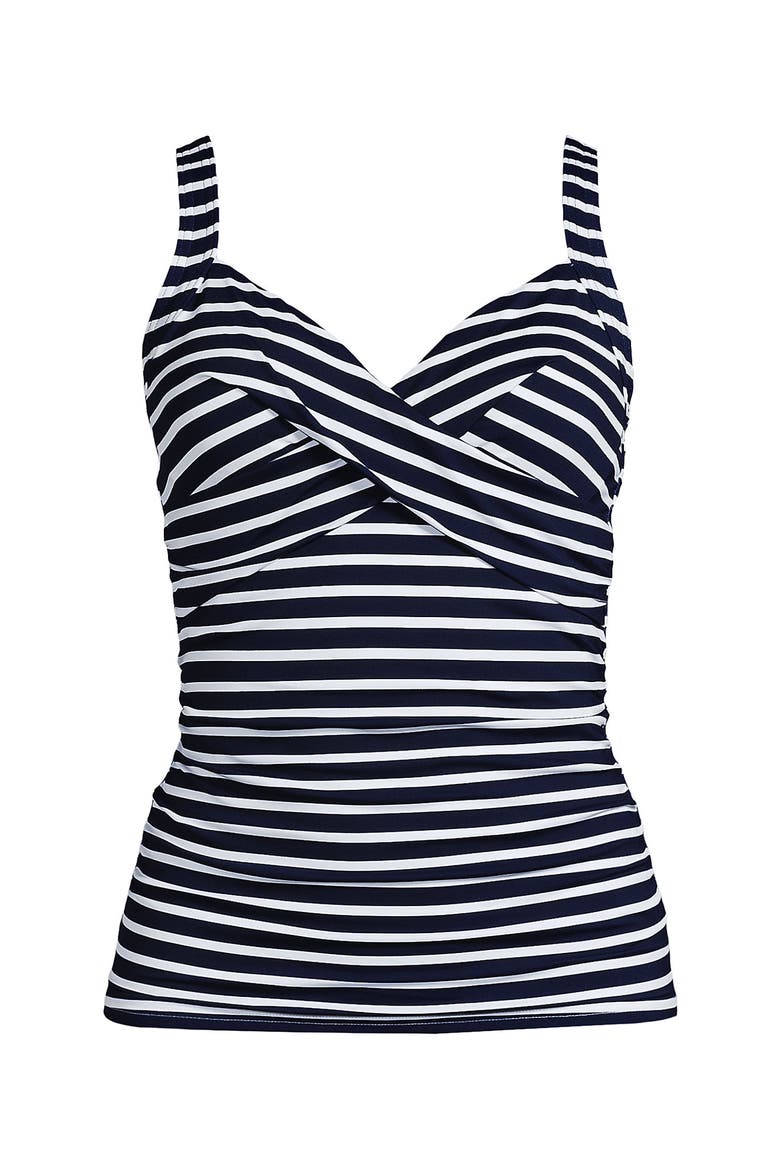 Plus Size DD-Cup Sweetheart Wrap Underwire Tankini Top, Alternate, color, Deep Sea/White Media Stripes