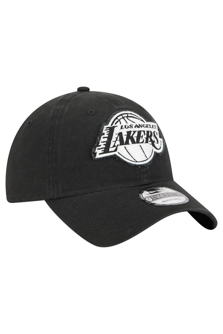Men's New Era  Black Los Angeles Lakers Stamp Fabric Applique 9TWENTY Adjustable Hat, Alternate, color, Black