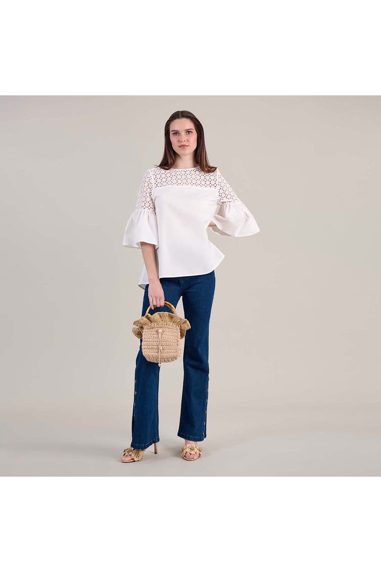 Women's  Piper White Top With Sheer Mesh Sleeves, Alternate, color, White