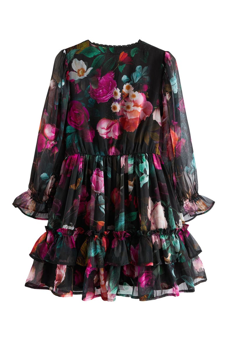 Kids' Floral Print Long Sleeve Chiffon Dress, Alternate, color, PINK