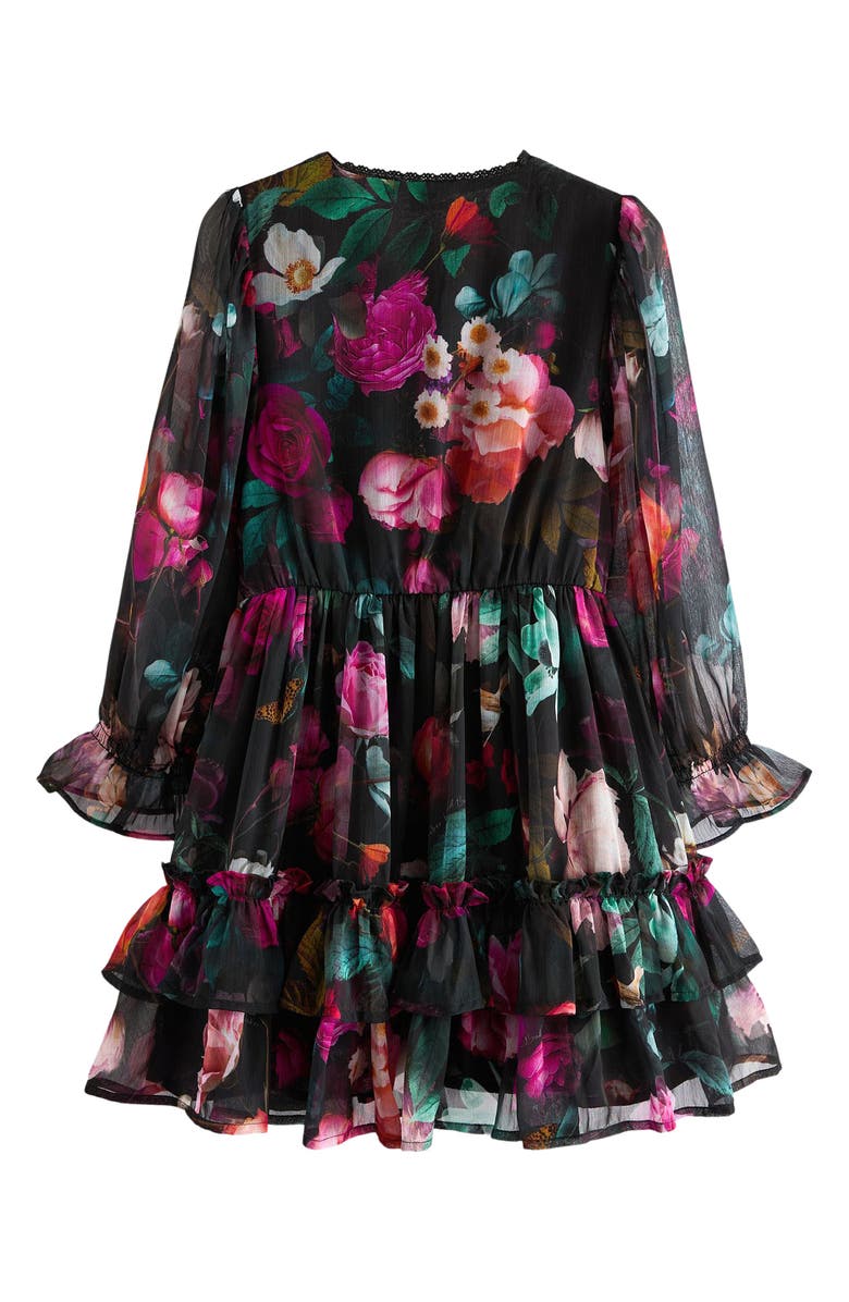 Baker by Ted Baker Kids' Floral Print Long Sleeve Chiffon Dress, Alternate, color, Pink