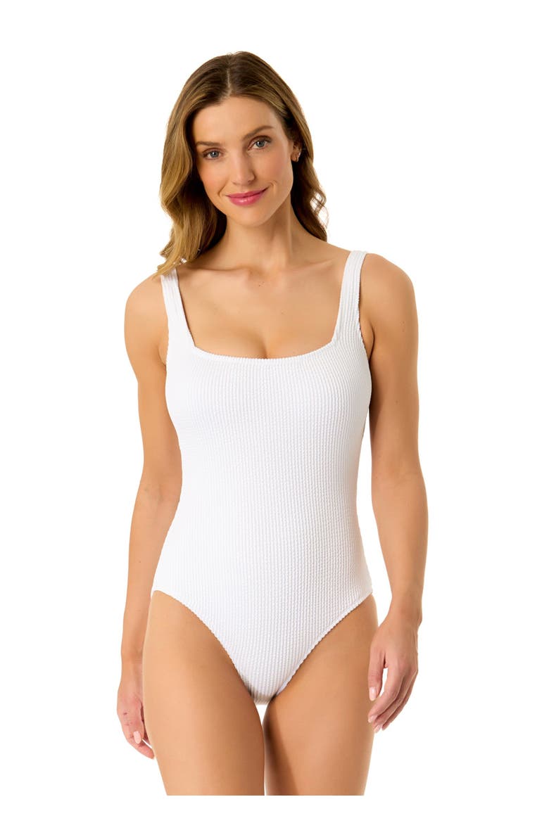 Women's Textured Classic Square Neck One Piece Swimsuit, Main, color, White