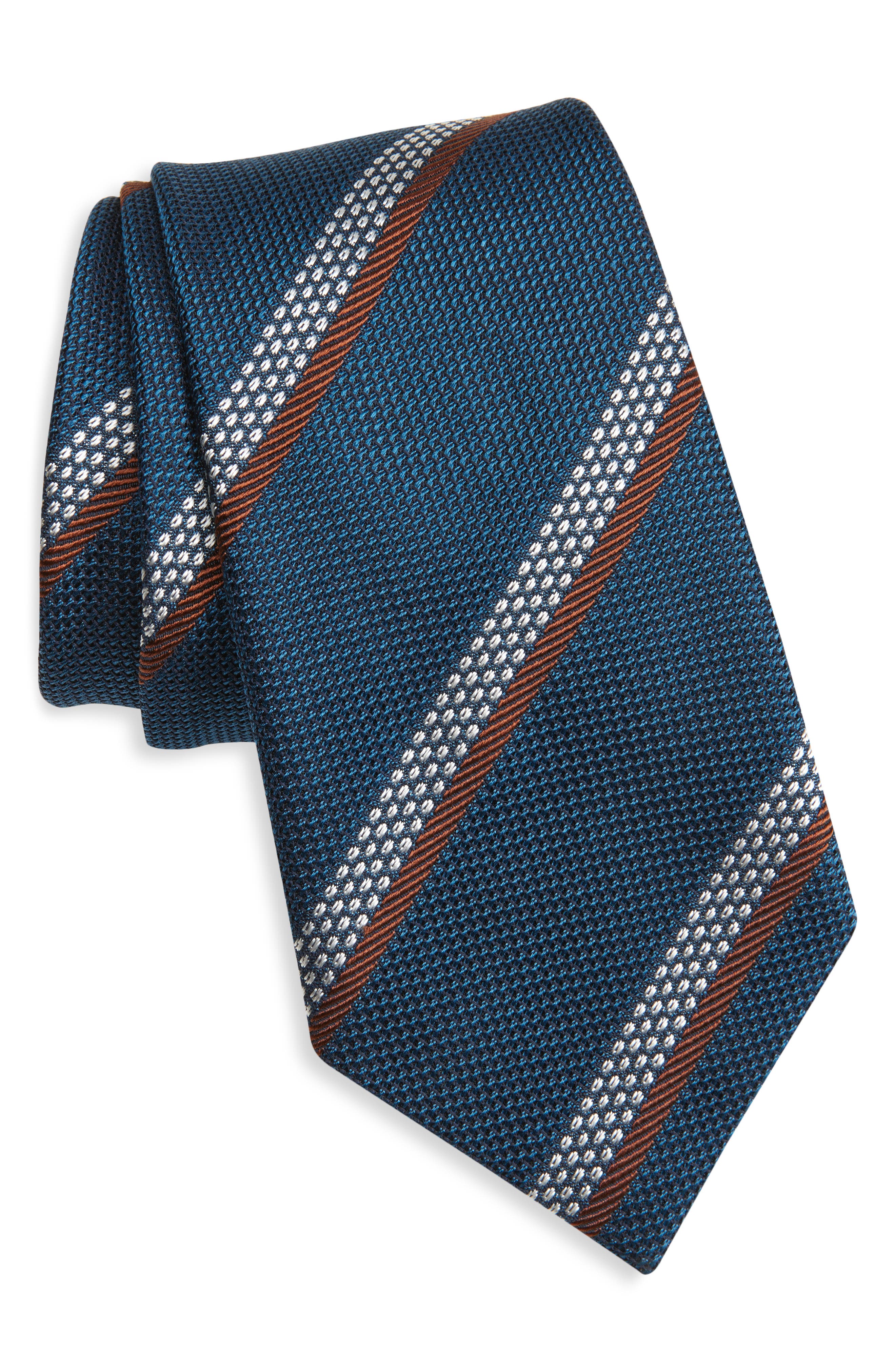 ZEGNA TIES Stripe Silk Tie in Teal Blue 