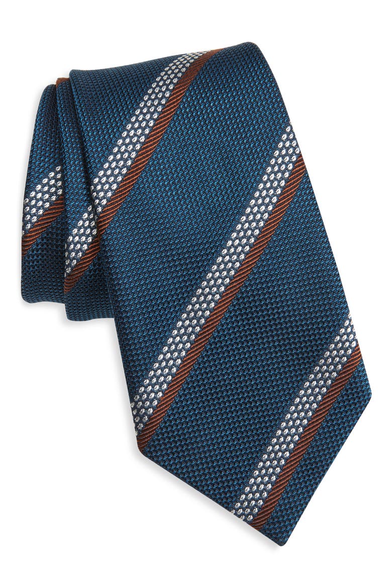 Stripe Silk Tie, Main, color, TEAL BLUE