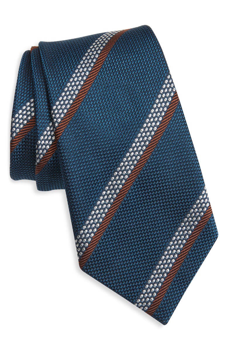 ZEGNA TIES Stripe Silk Tie, Main, color, Teal Blue