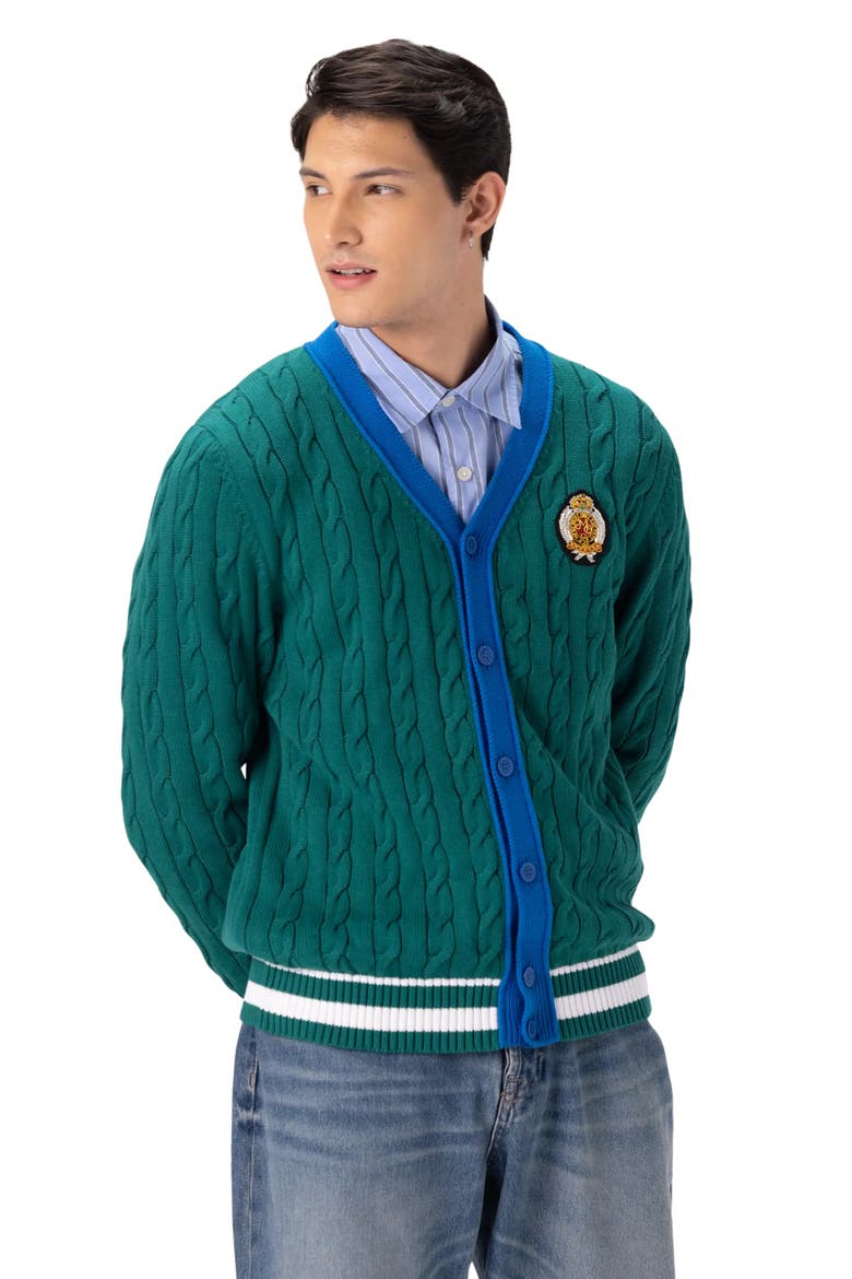 Cable Knit Cardigan, Alternate, color, Green