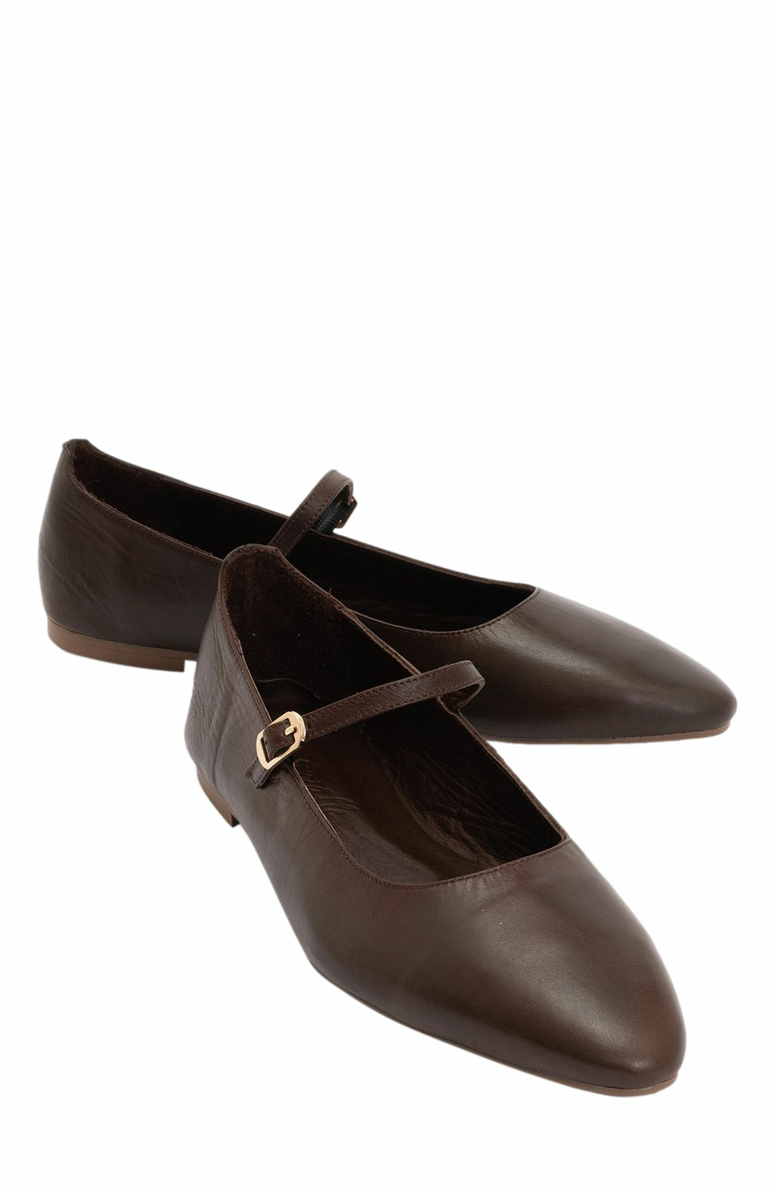 Forever & Always Shoes Lara Leather Mary Jane Flats, Main, color, Brown Leather