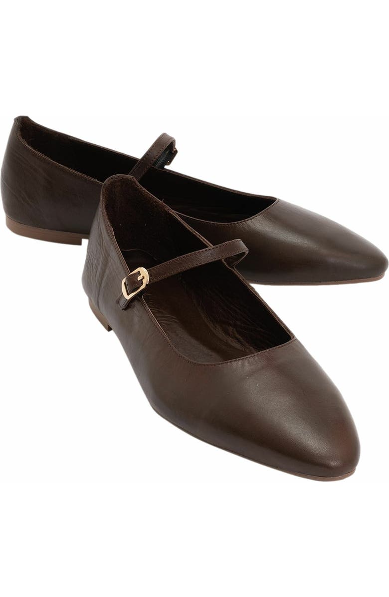 Forever & Always Shoes Lara Leather Mary Jane Flats, Main, color, Brown Leather