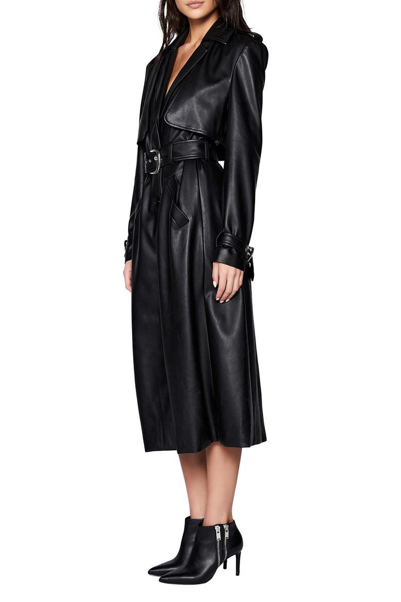 Faux Leather Trench Coat, Alternate, color, BLACK
