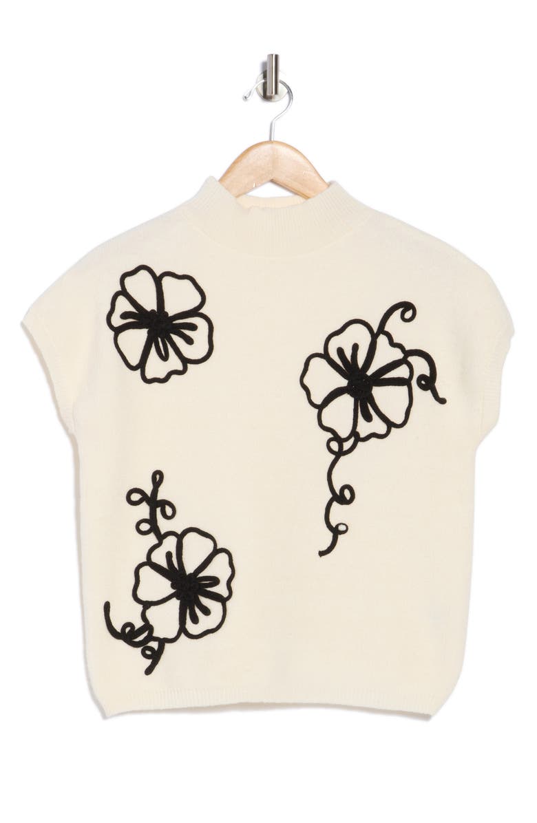 Blu Pepper Floral Appliqué Mock Neck Sleeveless Sweater, Alternate, color, Cream