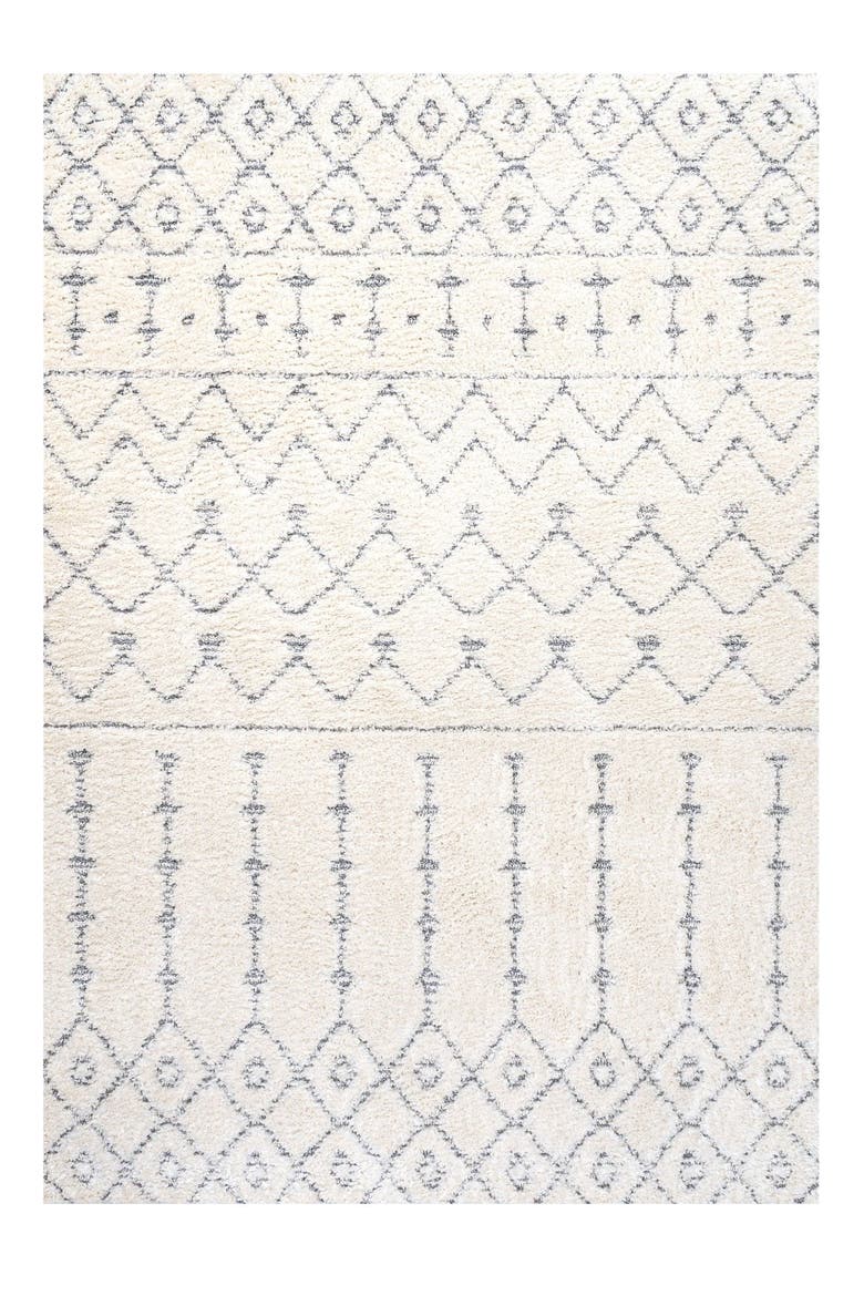 Pia Moroccan Trellis Plush Carved Area Rug, Main, color, Cream/Gray