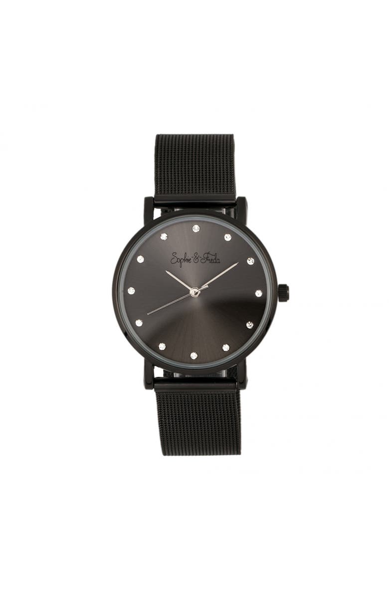 Sophie and Freda Sophie & Freda Savannah Mesh Bracelet Watch w/Swarovski Crystals, Main, color, Black