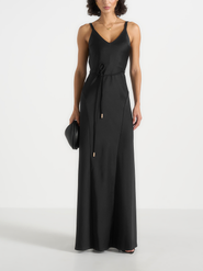 Manière De Voir Saffron Satin Belted Maxi Dress