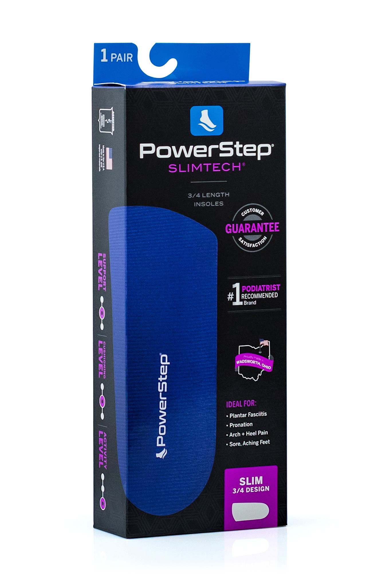 Foot Petals PowerStep® Slimtech 3/4 Orthotic Insoles, Alternate, color, BLUE