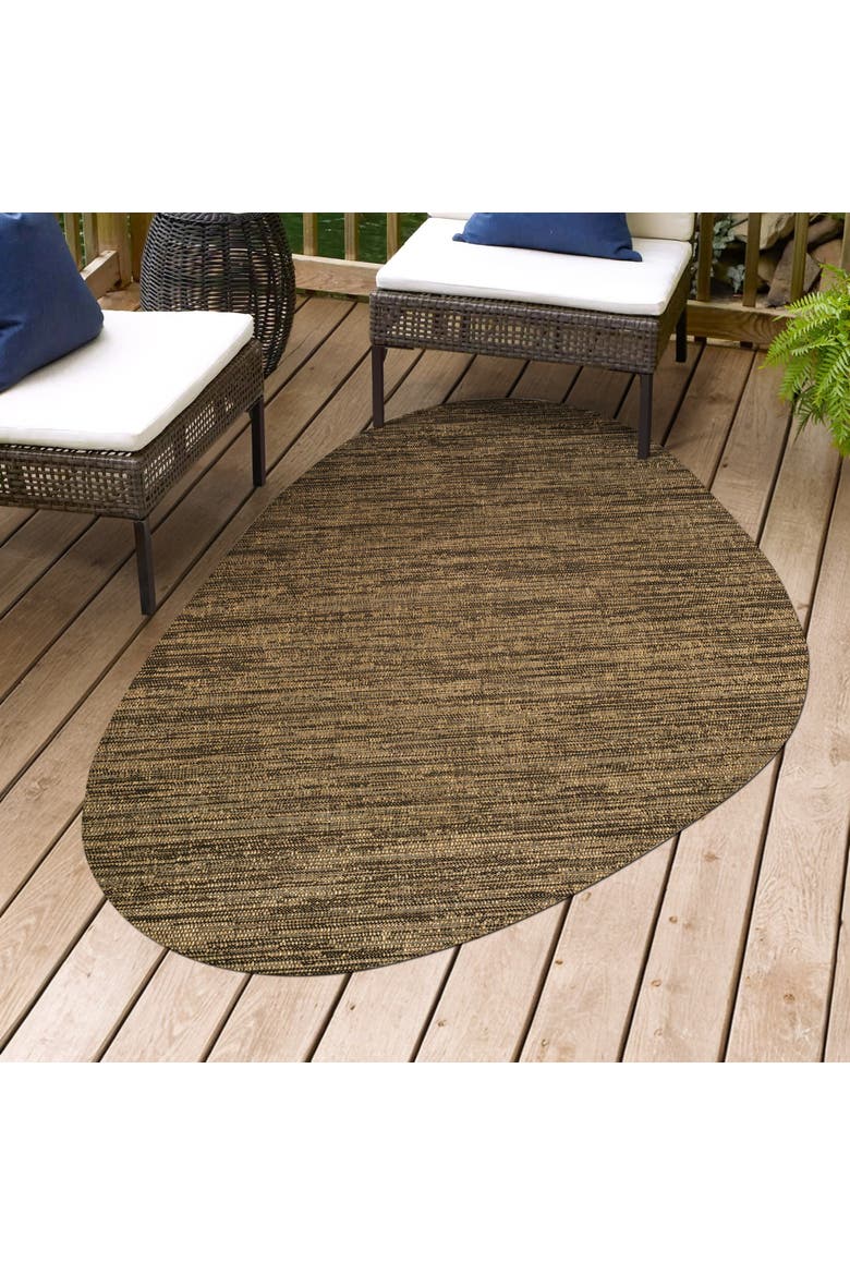 Callan Modern Rustic Abstract Indoor/Outdoor Shaped Area Rug, Alternate, color, Brown/Black