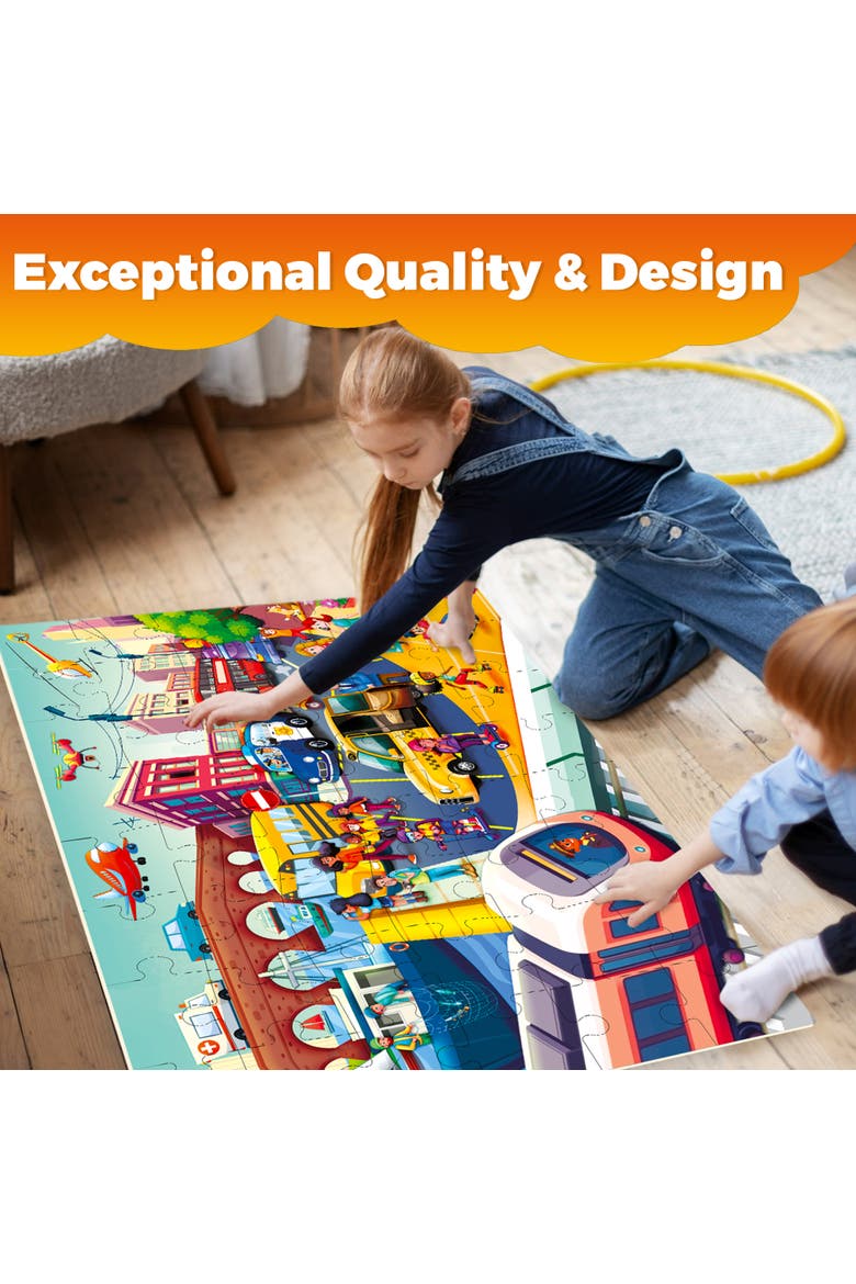 48-Piece Giant Floor Kids Jigsaw Puzzle - USA, World Map, City, and Vehicle Themes, Alternate, color, City Cars