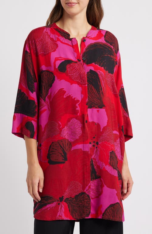 Masai Copenhagen Geam Print Button-Up Tunic Shirt in Haute Red 