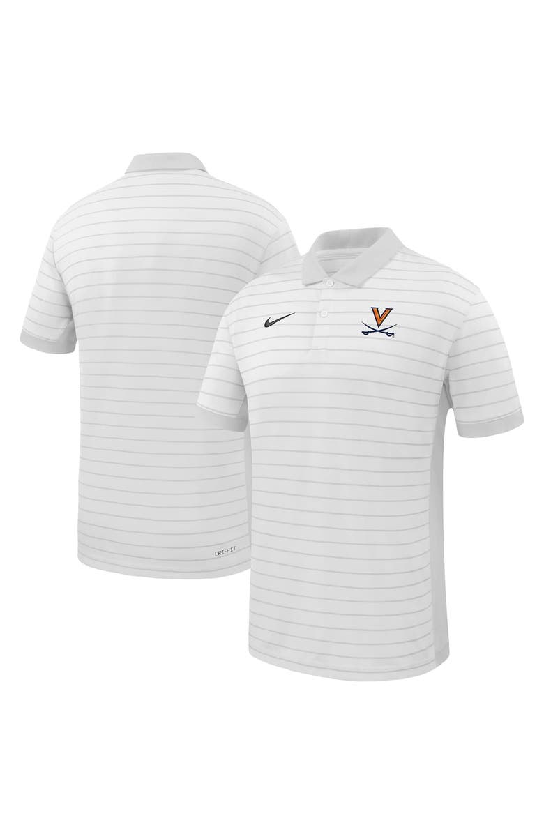 Nike Men's Nike White Virginia Cavaliers 2025 Early Season Coaches Sideline Victory Stripe Performance Polo, Main, color, White