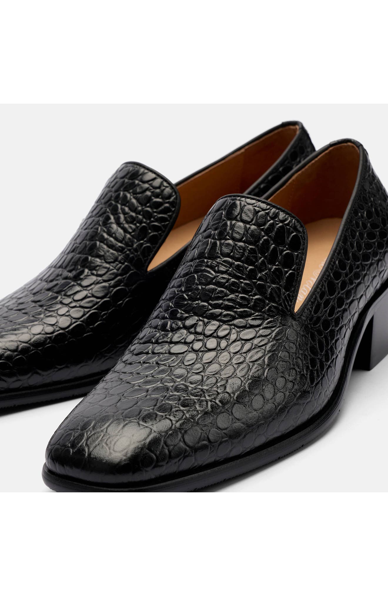 Hugo Croc Embossed Leather Slip On Loafer, Alternate, color, BLACK CROC