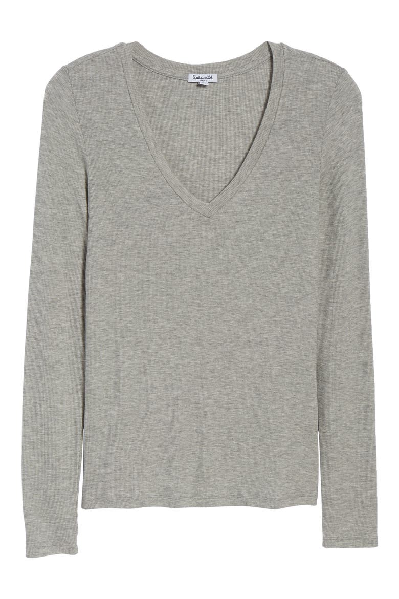 Valley Rib V-Neck Tee, Alternate, color, HEATHER GREY