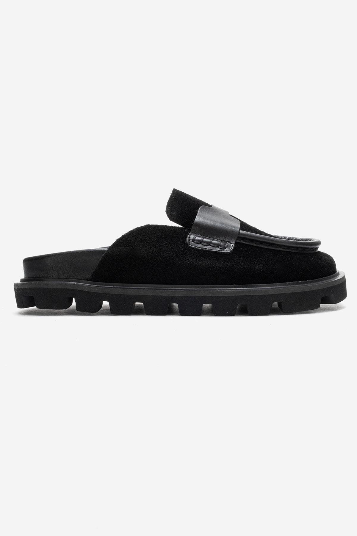 Vela Leather Slipper, Alternate, color, Black Suede