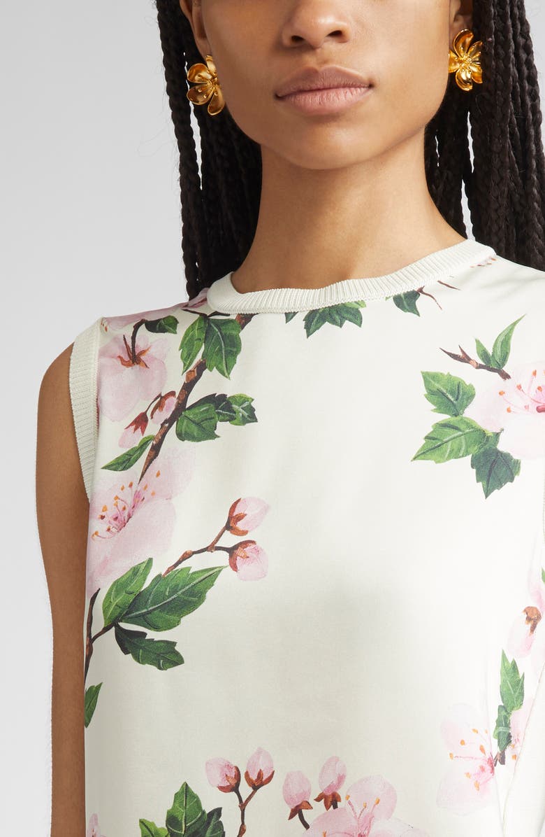 Oscar de la Renta Cherry Blossom Inset Sweater Tank, Alternate, color, Pink/ Ecru