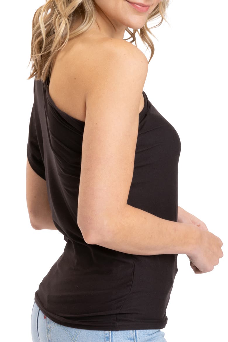 Shivani Luxe Jersey One-Shoulder Top, Alternate, color, BLACK