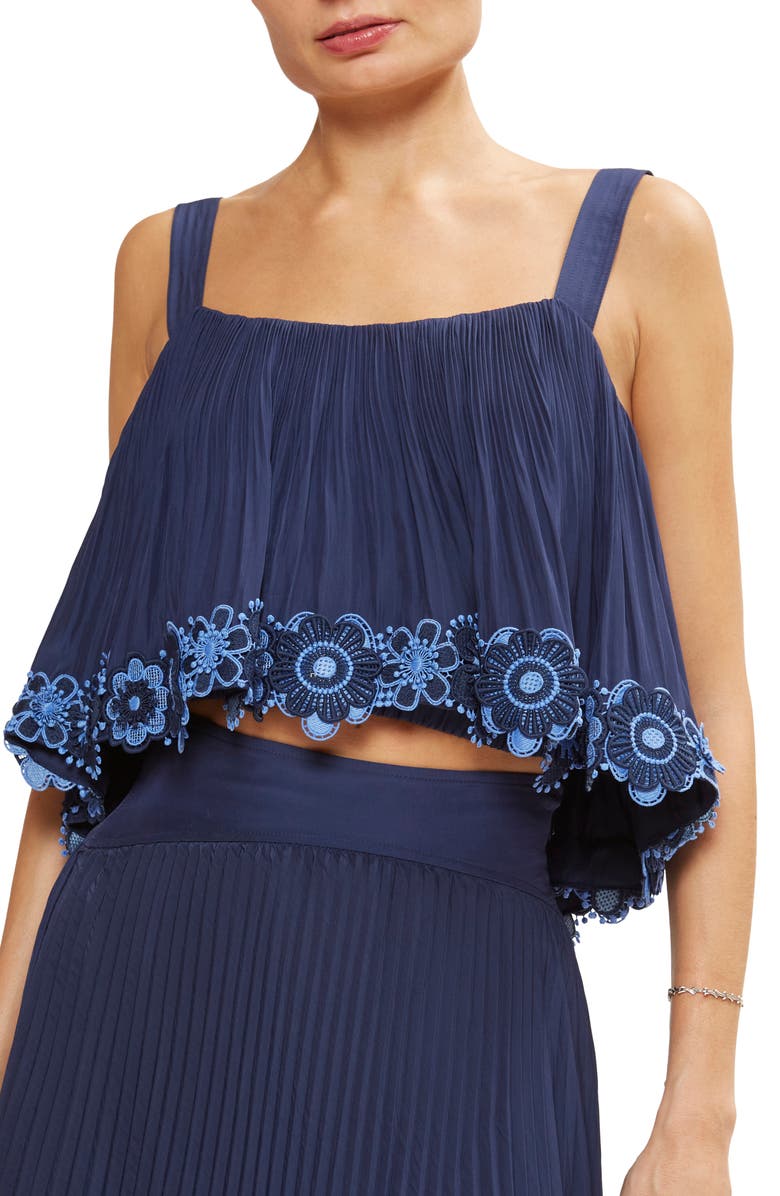 Ramy Brook Elizabeth Floral Lace Appliqué Top, Main, color, Spring Navy