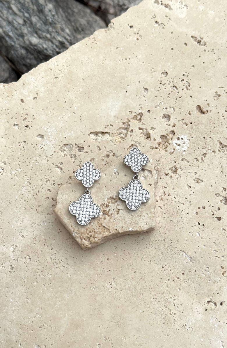 Adornia Pavé Cubic Zirconia Clover Drop Earrings, Alternate, color, Silver