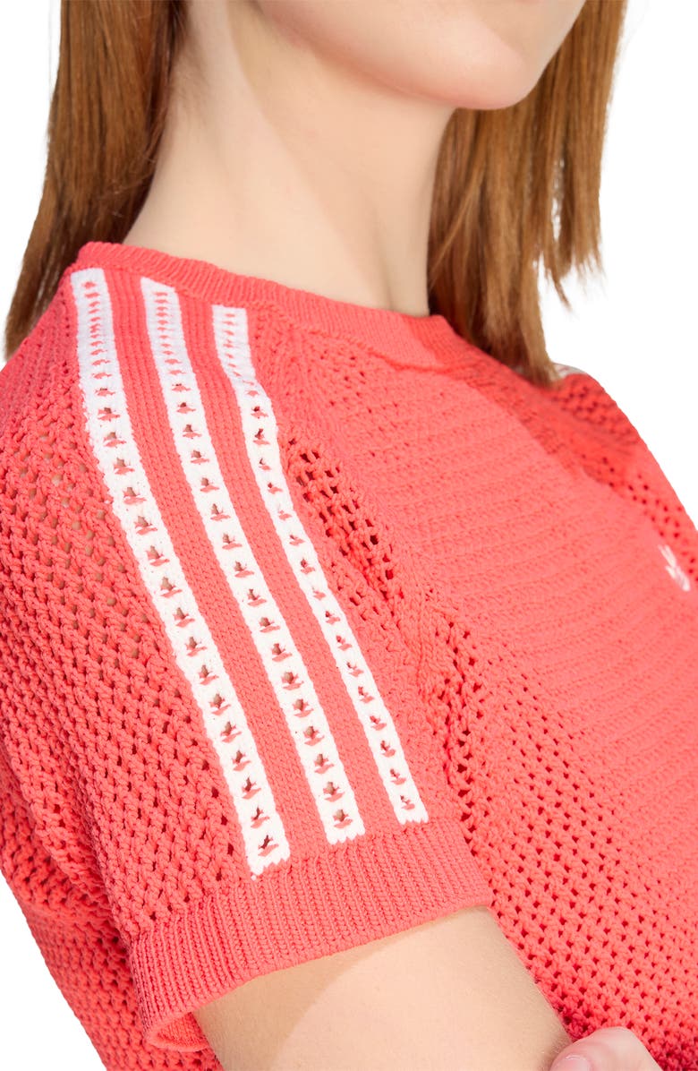 adidas Originals Open Stitch Short Sleeve Crop Sweater, Alternate, color, Semi Lucid Red