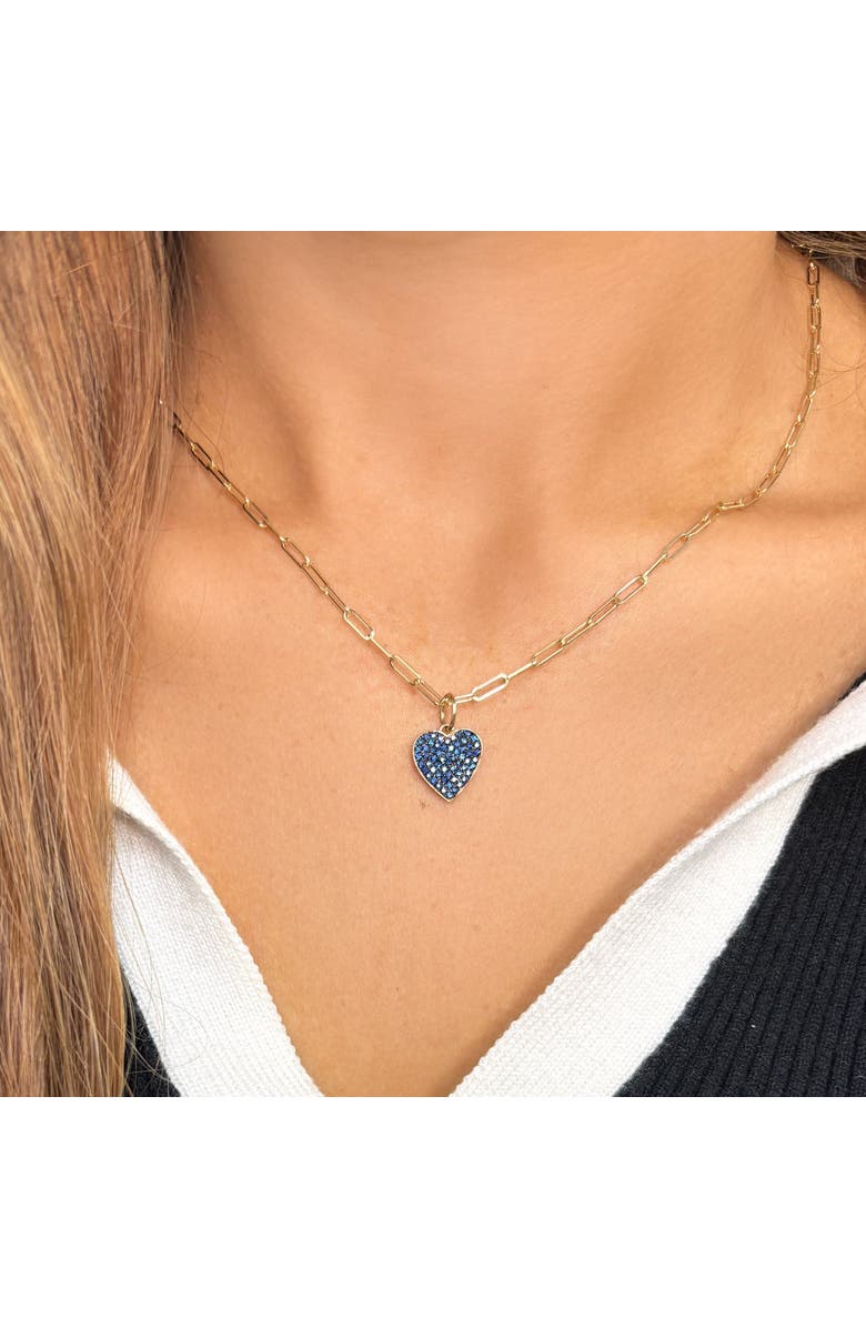 The Lovery Fine Jewelry Blue Sapphire Pave Heart Charm, Alternate, color, Blue Sapphire