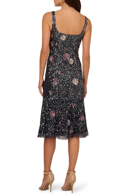 ADRIANNA PAPELL ADRIANNA PAPELL SEQUIN FLORAL COCKTAIL MIDI DRESS