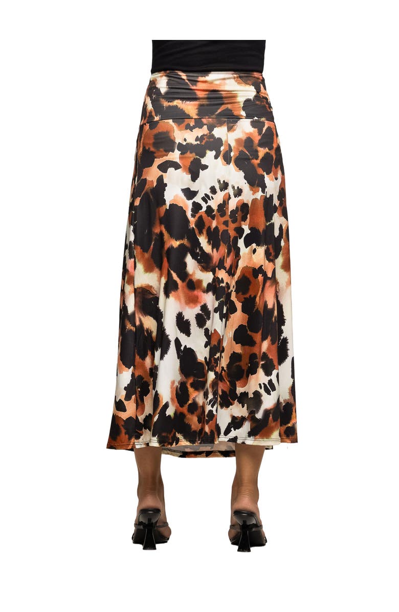 24seven Comfort Apparel Animal Print Elastic Waist Maxi Skirt, Alternate, color, Brown Multi