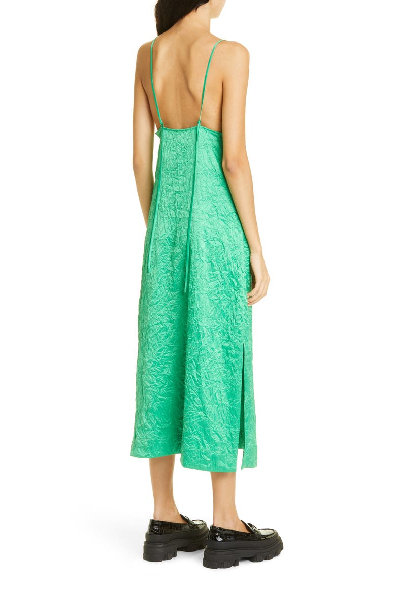 Crinkled Satin Slipdress, Alternate, color, BRIGHT GREEN