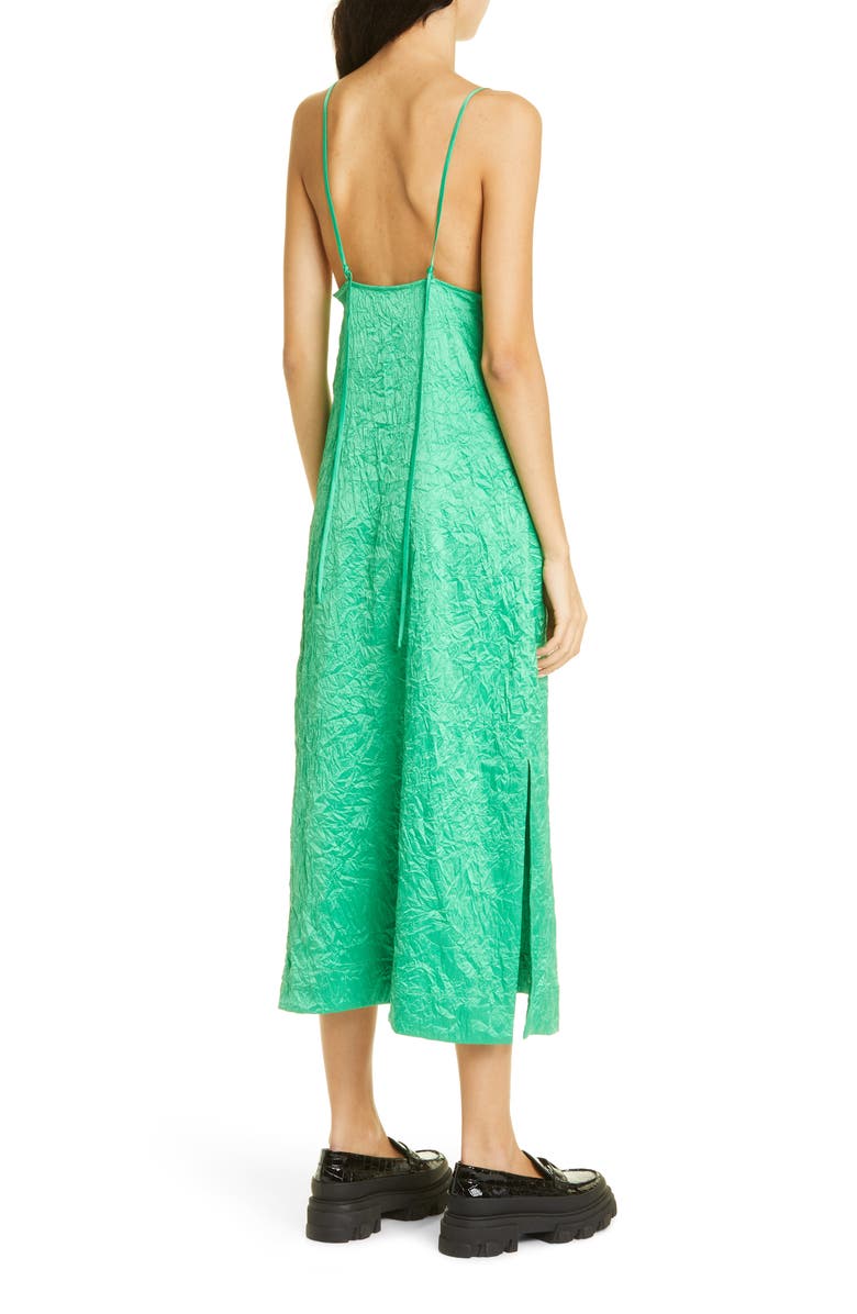 Ganni Crinkled Satin Slipdress, Alternate, color, 