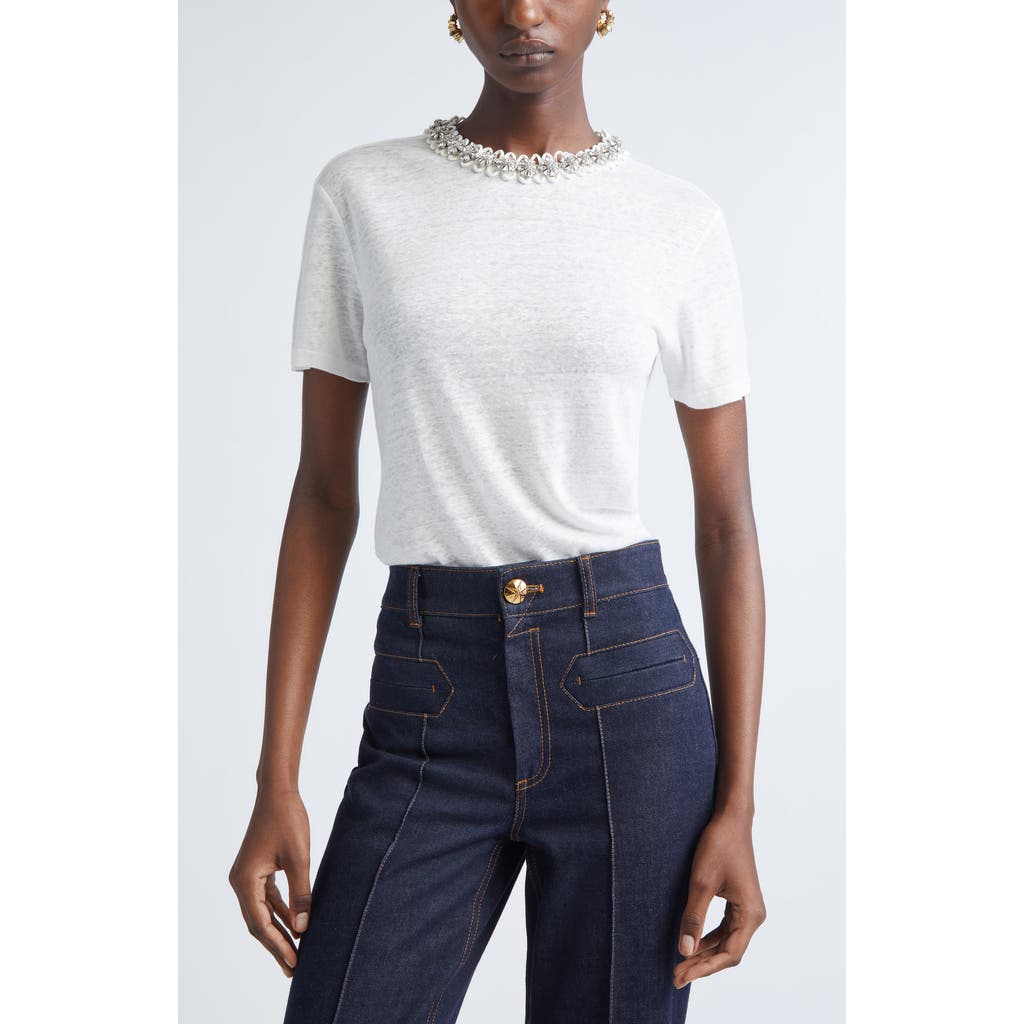 Zimmermann Crystal Embellished Linen T-shirt In White