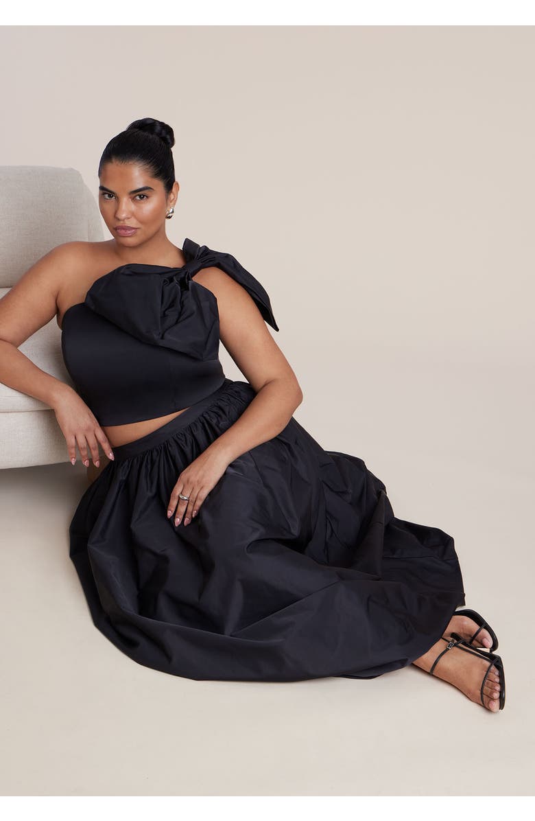 ELOQUII Crop Top With Large Bow, Alternate, color, Black Onyx