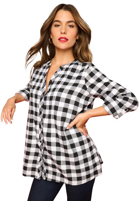 Plaid Flannel Pintuck Blouse