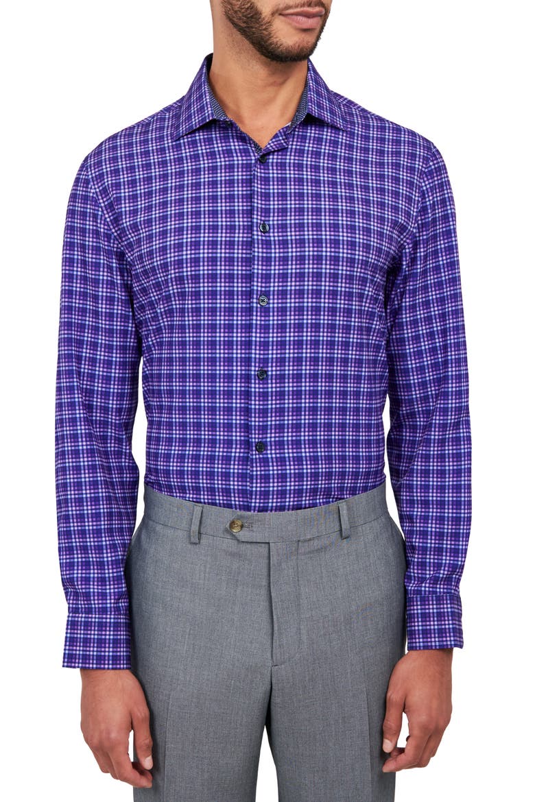 Shadow Check Stretch Performance Dress Shirt, Main, color, PURPLE