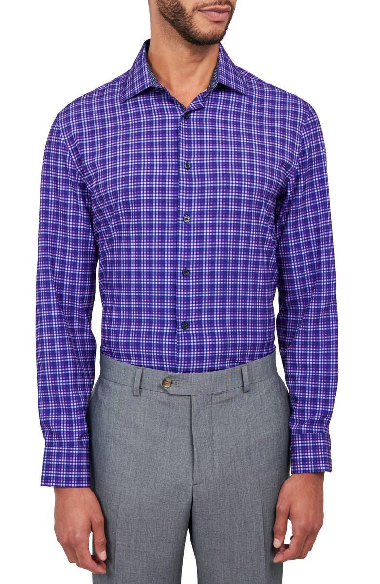 W.R.K Shadow Check Stretch Performance Dress Shirt, Main, color, Purple