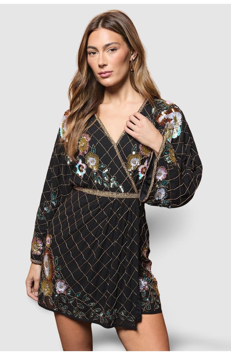 Coast Floral Embellished Mini Dress, Main, color, Black