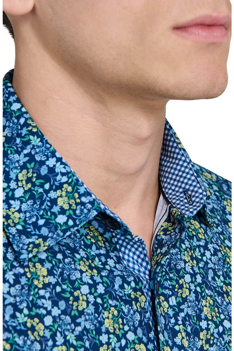 Fancy Floral Stretch Button-Up Shirt, Alternate, color, NAVY/ YELLOW