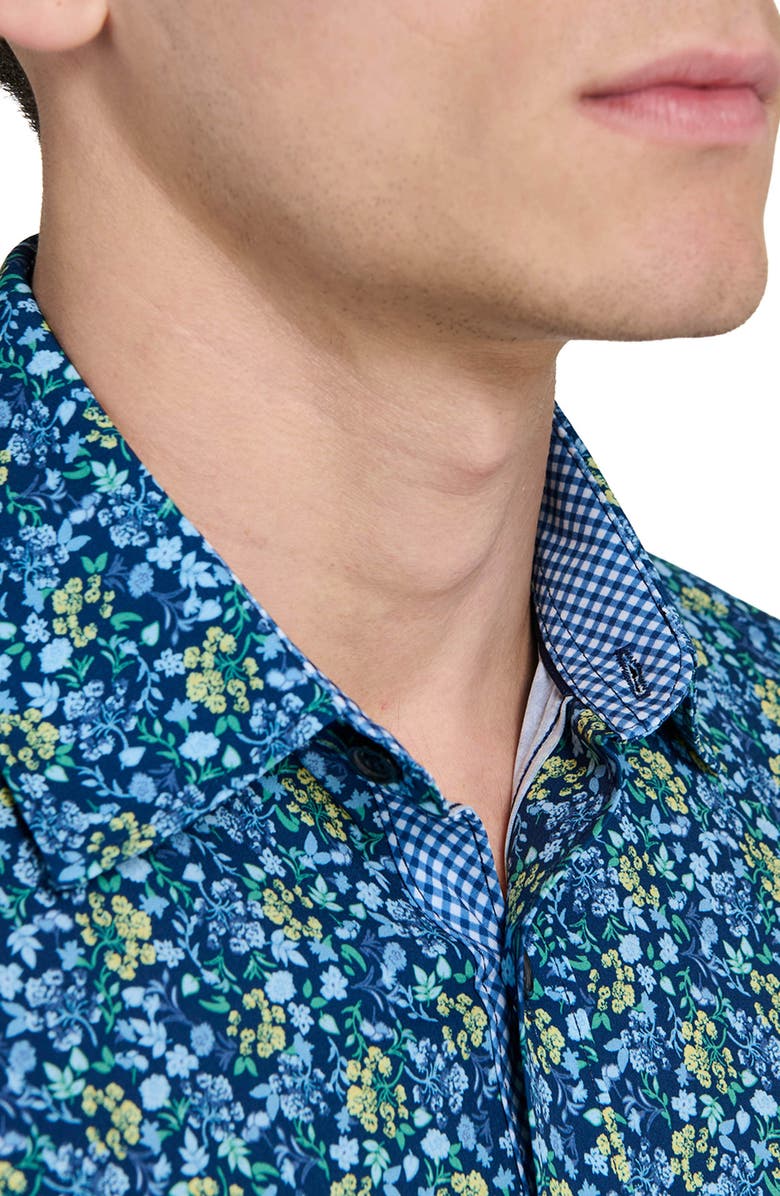 CONSTRUCT Fancy Floral Stretch Button-Up Shirt, Alternate, color, Navy/ Yellow