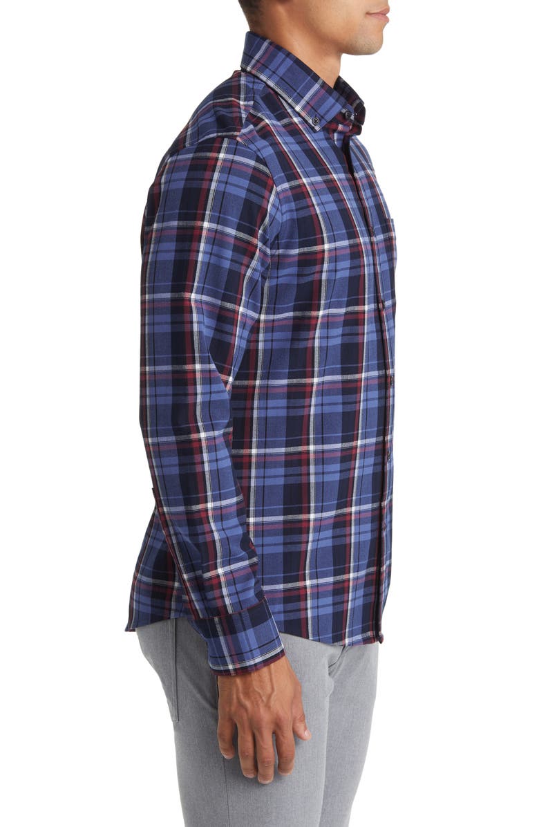Mizzen+Main City Trim Fit Coastal Fjord Plaid Flannel Button-Down Shirt, Alternate, color, Blue
